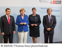 Peruvian President Ollanta Humala Tasso, Federal Chancellor Angela Merkel, Federal Environment Minister Barbara Hendricks and Peruvian Environment Minister Manuel Pulgar-Vidal