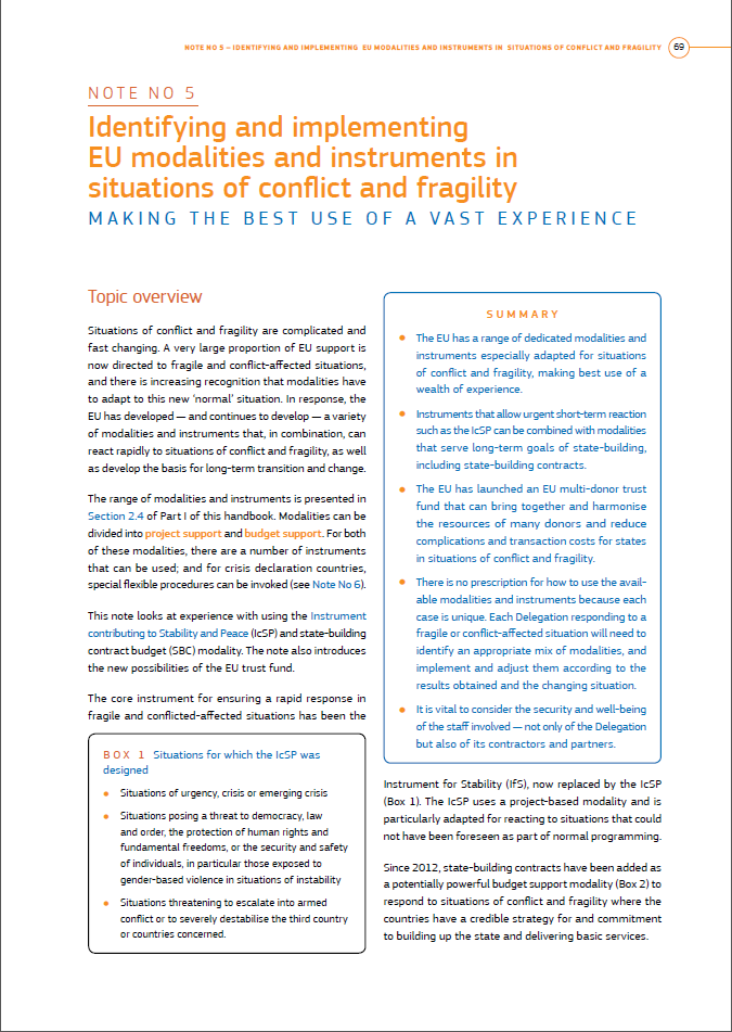 No 5 - Identifying and Implementing EU Modalities & Instruments in Situations of Conflict & Fragi