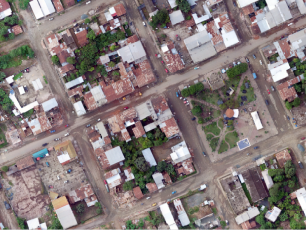 An aerial image captured by an Inspire 1 drone showing damage caused by the earthquake. Photo: Francisco Ruiz