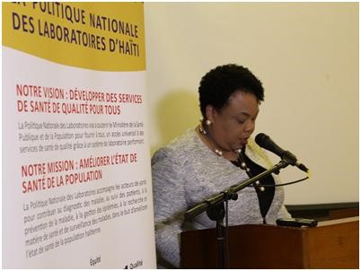 The Minister of Public Health and Population, Dr. Marie Greta Roy Clément, launching officially the National Laboratory Policy of Haiti