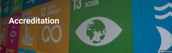 Colorful Sustainable Development Goals icons with the word ‘Accreditation’ overlaid in white text