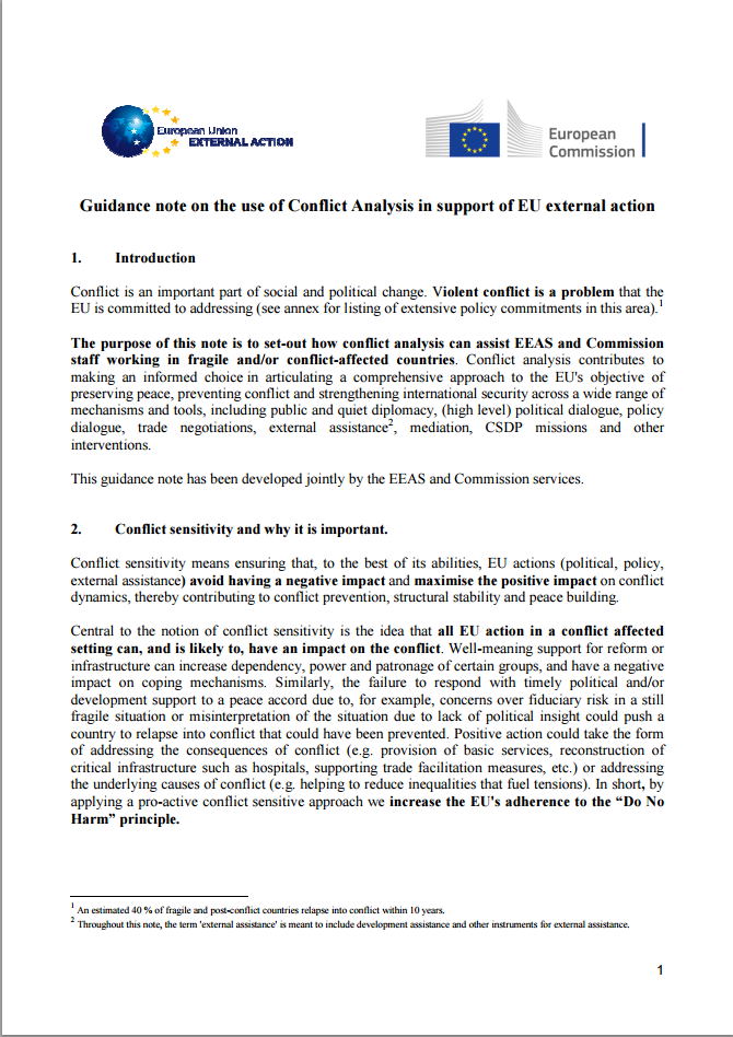 Guidance Note on the Use of Conflict Analysis in Support of EU External Action