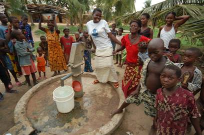Villagers at Water Pump Near Calabar Nigeria
