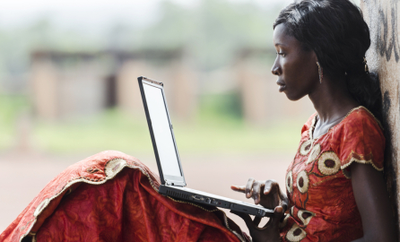 Decentralisation African or black American woman using the laptop