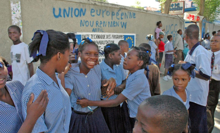 Laughing children during European intervention in Africa