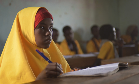 Somali girl attending a class in school