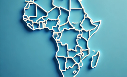 African continent map contour on a blue background with a clear, defined outline in white.