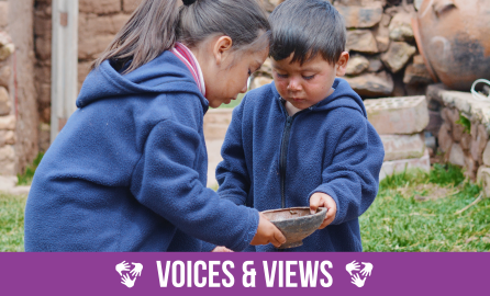 Little Latin Siblings Holding Empty Dishes