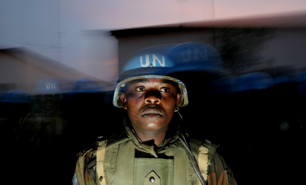 banner with UN soldier banner with UN soldier