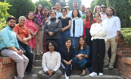 A group photo of all participants to the Training of Trainers (ToT) along with project team from Internews Earth Journalism Network (EJN) and representatives from the EU in Nepal. 