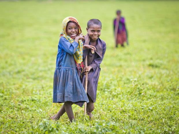Children gather in Kere Kebele in Machakel Woreda in Amhara State of Ethiopia