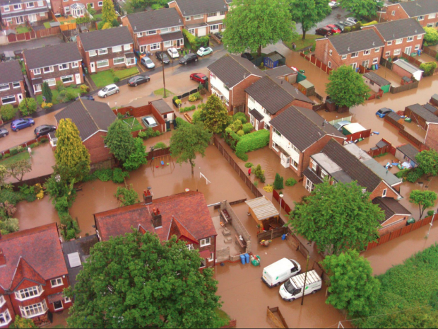 A view of the Floods that ravaged England’s West Midlands region in June 2016. Image: GMFRS