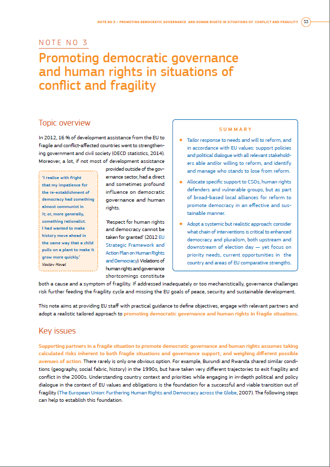 No 3 – promoting democratic governance and human rights in situations of conflict and fragility