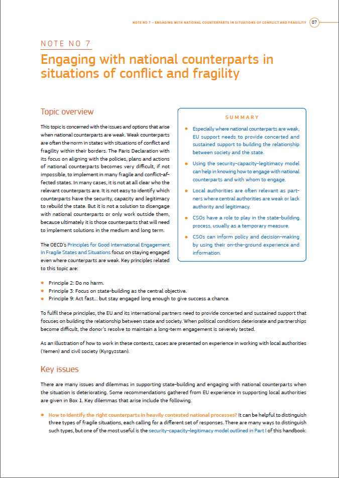 No 7 – Engaging with national counterparts in situations of conflict and fragility