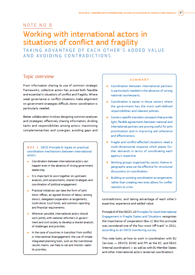 No 8 – Working with International Actors in Situations of Conflict &amp; Fragility