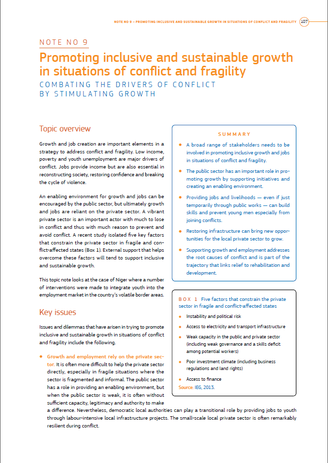 No 9 - Promoting Inclusive and Sustainable Growth in Situations of Conflict &amp; Fragility