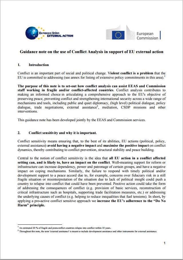 Guidance Note on the Use of Conflict Analysis in Support of EU External Action
