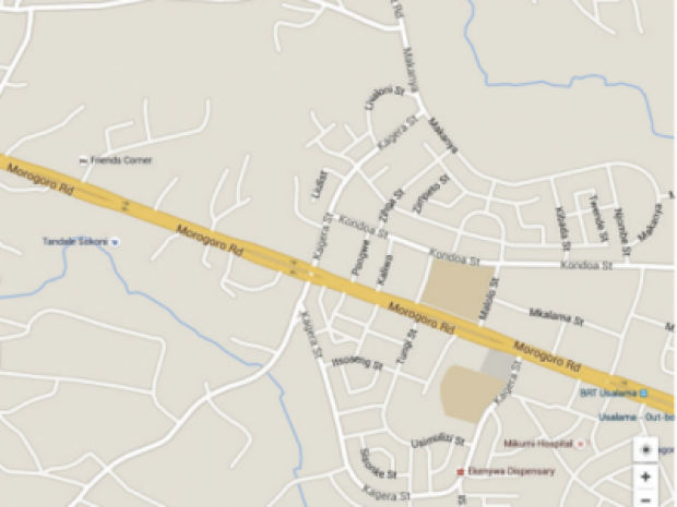 Google maps snapshot shows little information on what are densely populated areas of Dar es Salaam (Retrieved on 3.12.15)