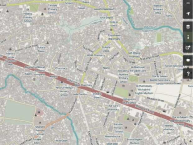 Level of detail available on OpenStreetMap shows the details of houses and roads. Retrieved on 3 December 2015.