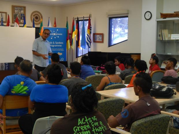 Commonwealth DSG Maharaj addresses students from the College of Micronesia