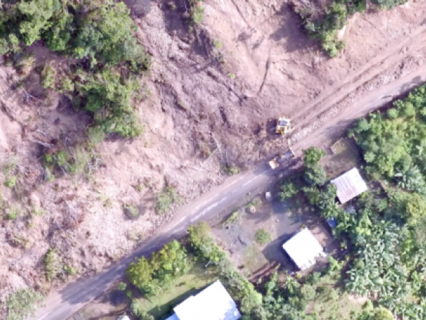 Drone image of a landslide that caused roadway damage following the earthquake. Photo: Francisco Ruiz