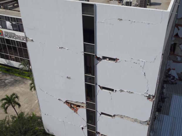 An earthquake-damaged building from a bird’s eye view, taken with the Phantom 1 pro. Photo: Aerovision