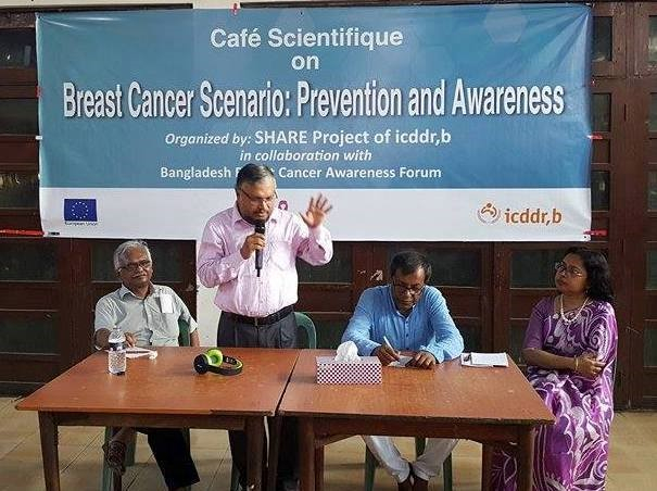 Presenters at Café Scientifique on breast cancer prevention and awareness
