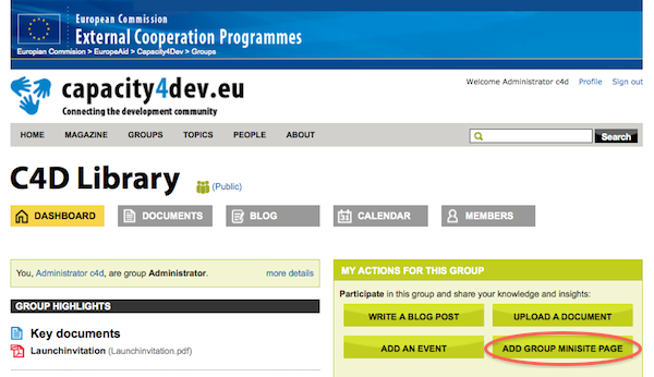 Add group minisite page