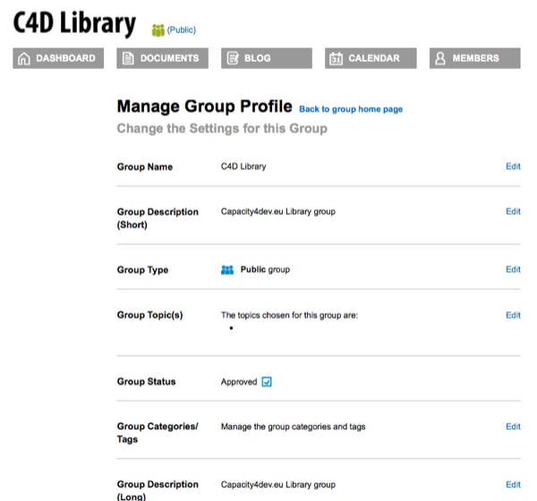 Manage group profile