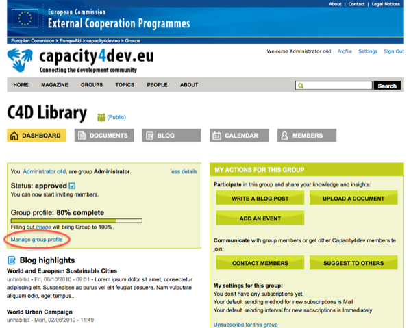 Manage group profile