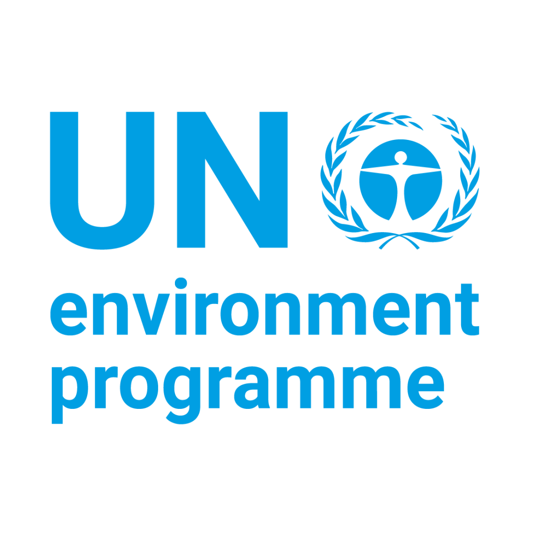 Logo of UNEP : a blue angel surrounded by laurel wreath