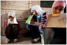 Palestinian children studying