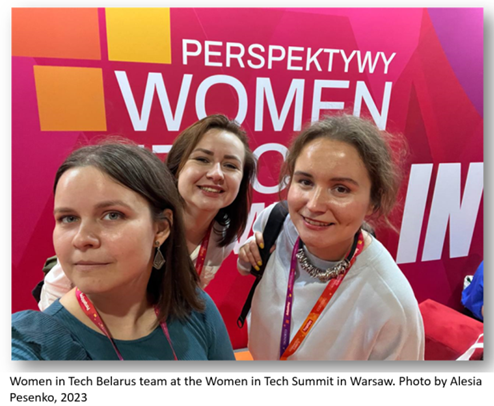 Women in Tech Belarus team at the Women in Tech Summit in Warsaw. Photo by Alesia Pesenko, 2023