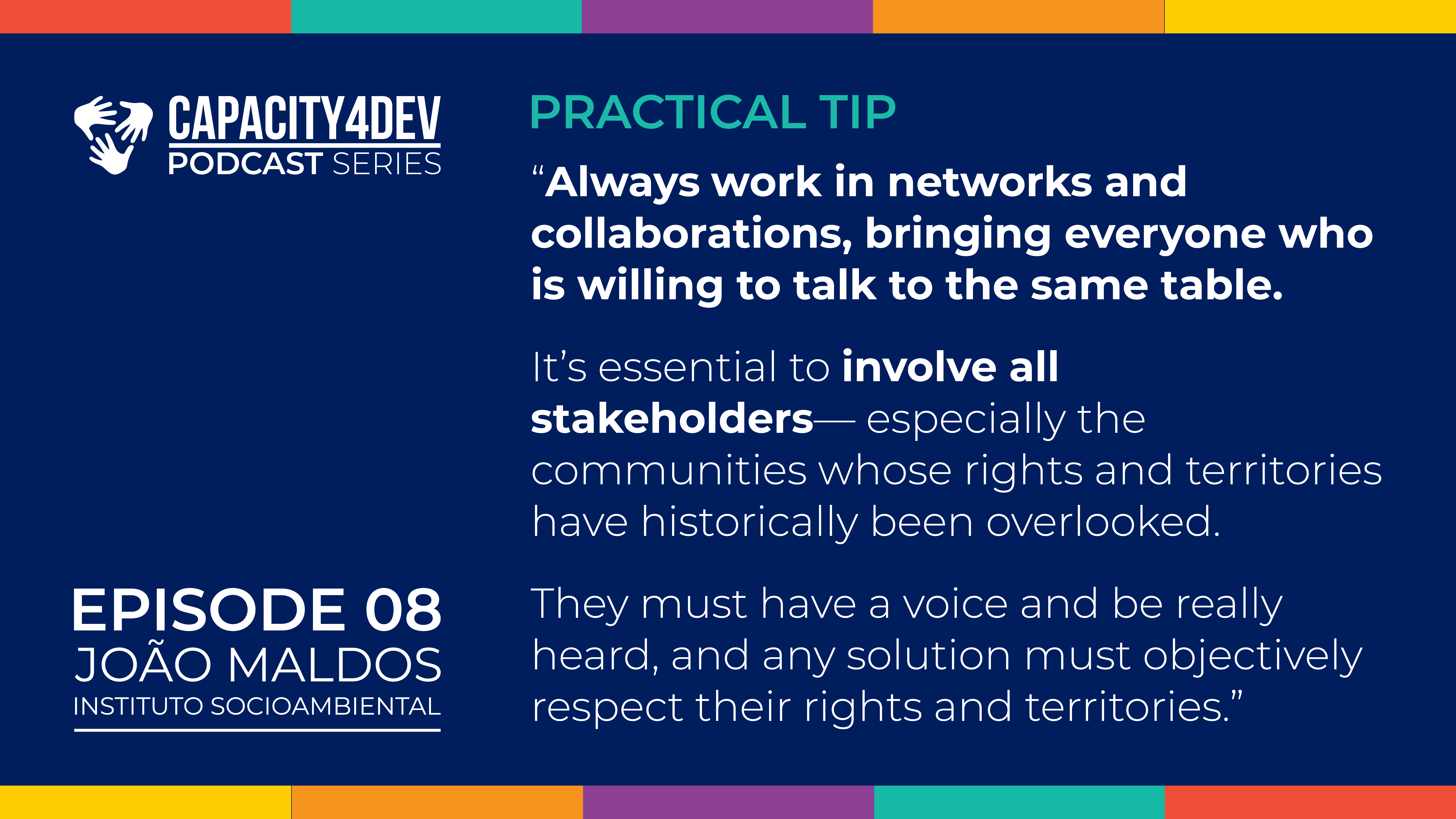 Visual showing a practical tip from episode 8 of the Capacity4dev Podcast Series