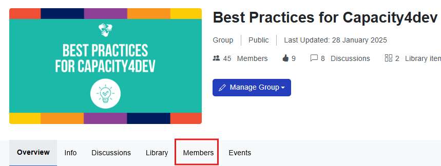 Group overview with Members list highlighted