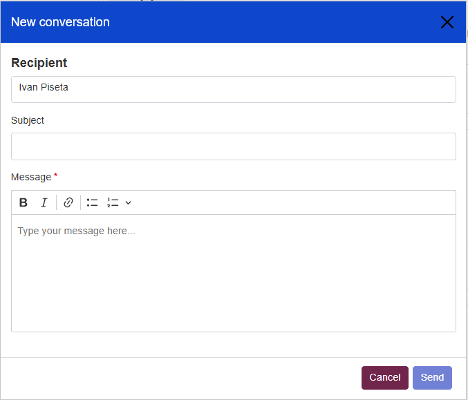 Screenshot of private message form
