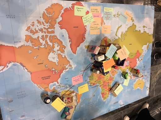 Map of world with food locations