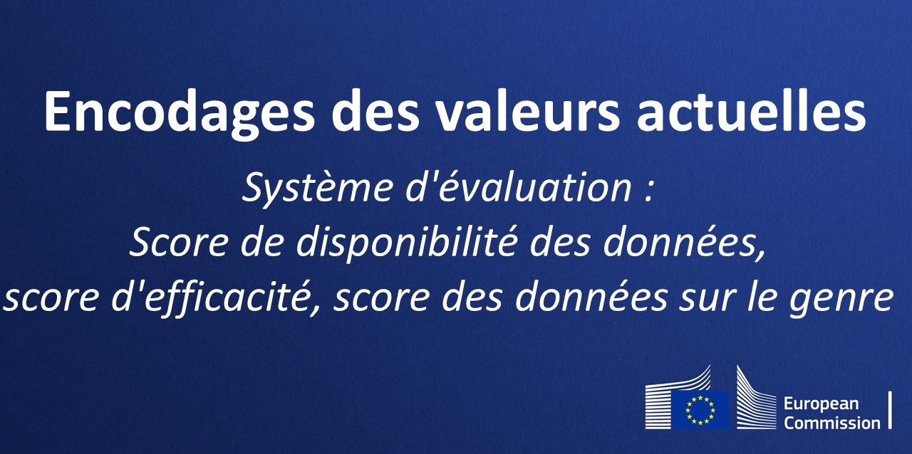 Thumbnail with the text: Encodages des valeurs actuelles - Systeme d'evaluation : scores de disponibilite des donnees, score d'efficacite, scores des donnees sur le genre