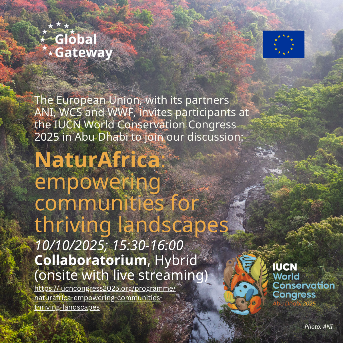 Flyer showing details of event at IUCN WCC on background image of forest landscape