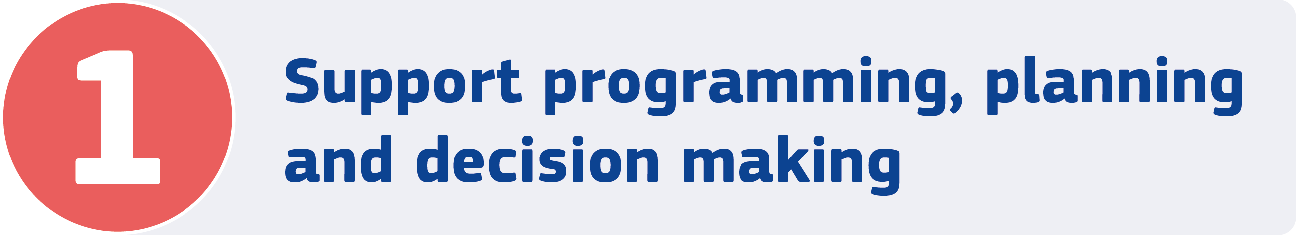 Button 1 in red with text: Support programming, planning and decision making