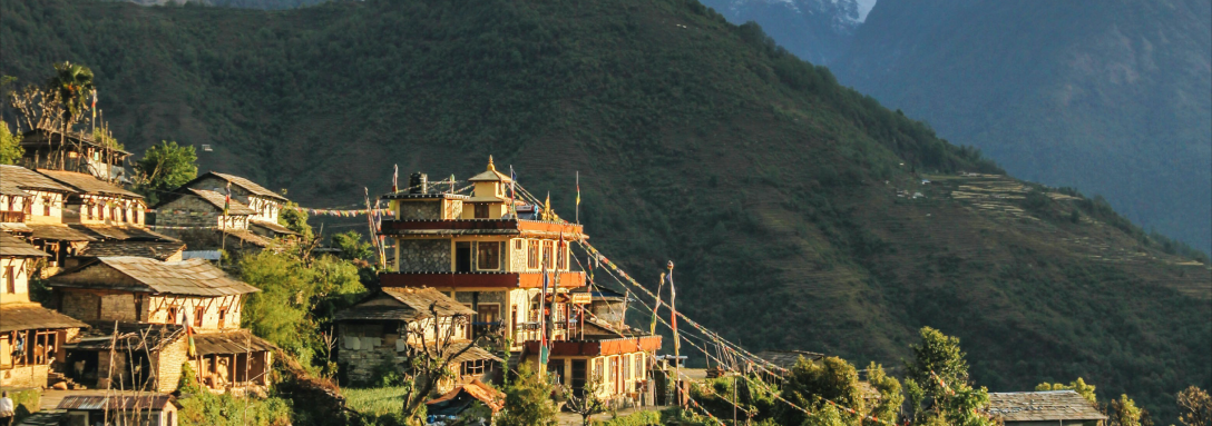 View of Nepalese village and mountains in the background