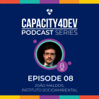 Cover visual for episode 8 of the Capacity4dev Podcast Series with a picture of the guest speaker