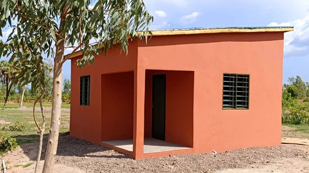 small new building by a tree