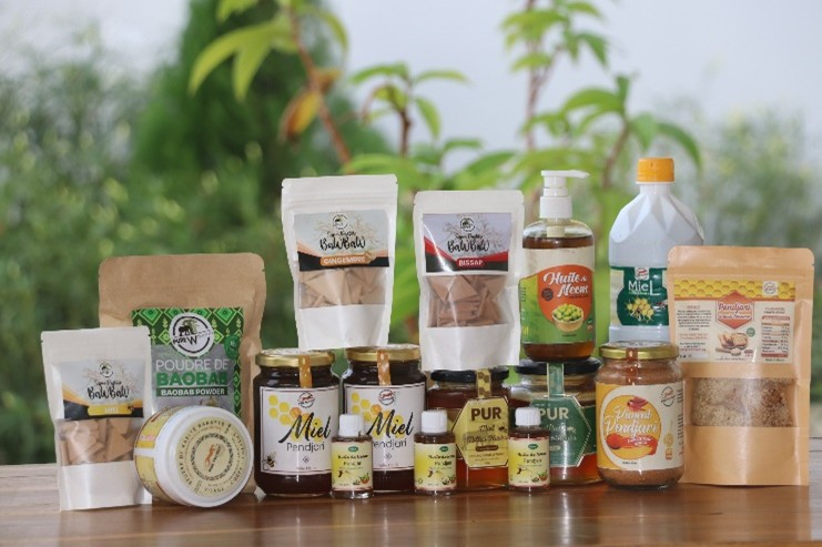 display of packaged items on table
