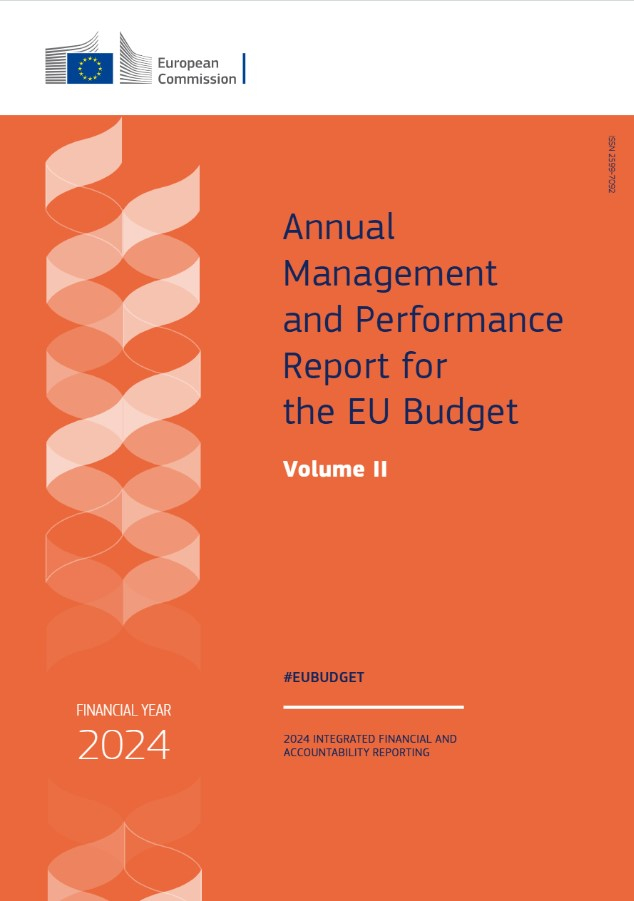 Screenshot of the cover of the Annual Management and Performance Report for the EU Budget - Volume 2 - Financial Year 2024 - #EUBUDGET 2024 INTEGRATED FINANCIAL AND ACCOUNTABILITY REPORTING